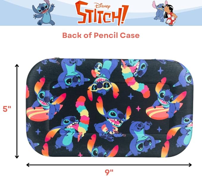 Innovative Designs Disney Stitch Pencil Case Set with Stickers and Gel Pens for Kids, Molded with Zip Closure, Blue