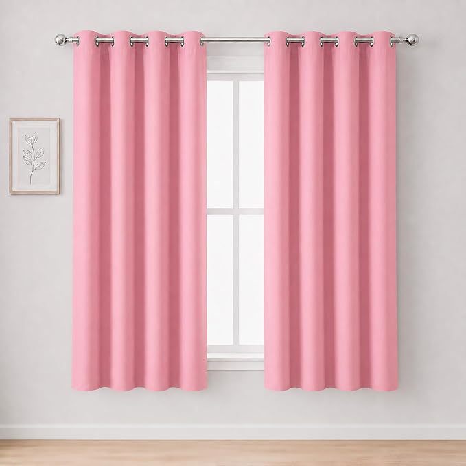 LEMOMO Blackout Curtains 66 x 54 Inch Long Pink Curtains Set of 2 Panels Room Darkening Curtains for Bedroom and Living Room