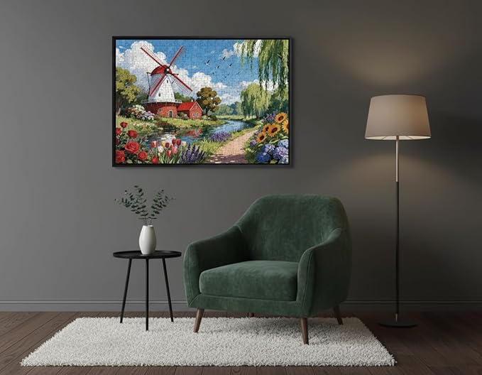 1000 Pieces Jigsaw Puzzles for Adults, Seasons Series - Beautiful Nature Art, Meditative Stress Relief Game, Large 28" x 20", Great Gift for Nature Lovers（Bloom Village）