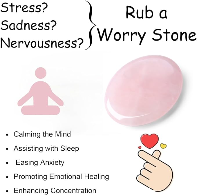 Thumb Worry Stone Rose Quartz Crystals Pink Healing Stones Palm Natural Mental Health Stress Relief Depression Gemstones Reiki Trinket Anxiety Relief Items Mother's Day Gifts for Women