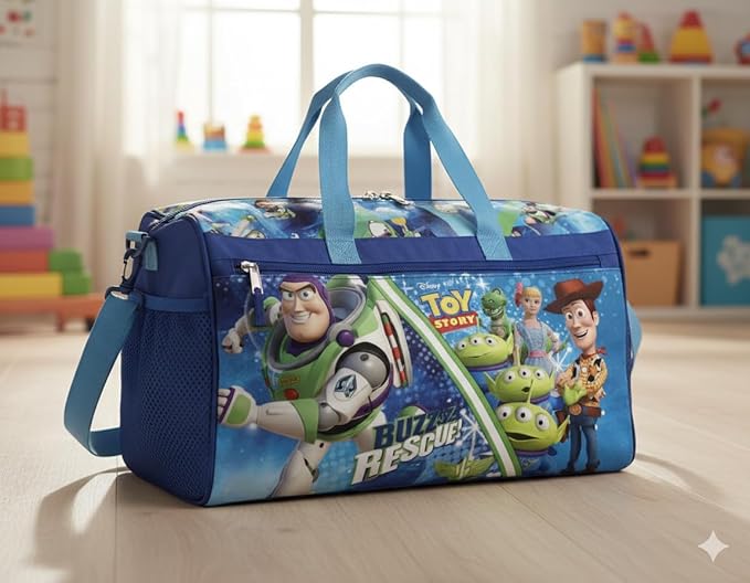 Disney Pixar Toy Story Kids’ Duffle Bag – Buzz Lightyear, Woody & Friends Travel Gym Bag with Adjustable Strap