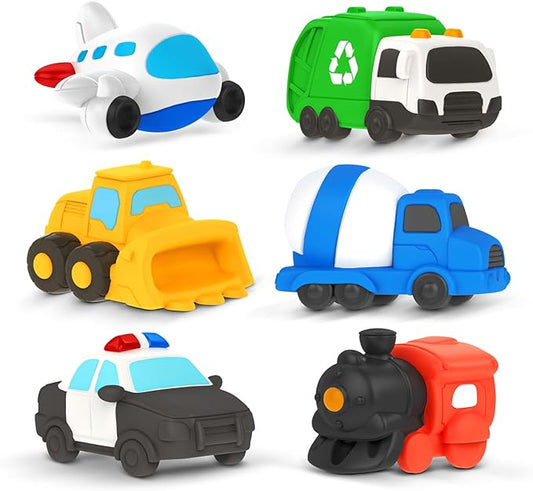 6 PCS Vehicle Floating Bath Toys Mold Free Infant Bath Tub Toys for 12 Months - No Hole Bathtub Toys for Toddlers 1-3 Water Pool Toys for Baby Toddler Ages 1+