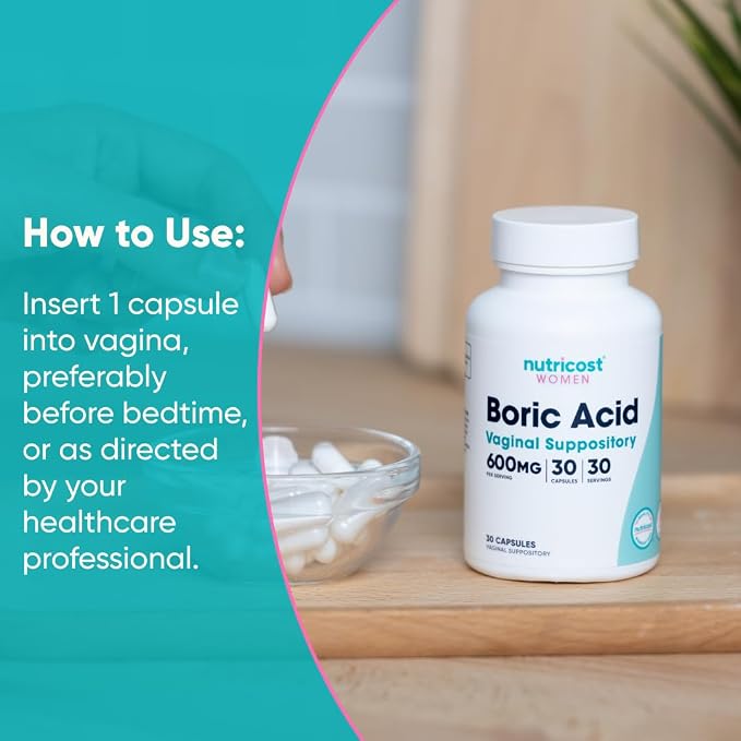 Nutricost Boric Acid 600mg, 30 Capsules - Vaginal Suppository - Non-GMO - for Women (Pack of 3)