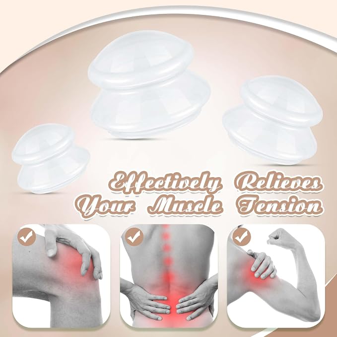 TrelaCo 6 Pcs Cupping Kit for Massage Therapy 3 Sizes Silicone Cupping Set Chinese Massage Therapy for Studio Household Cellulite Joint Pain Muscle Pain(Milky)