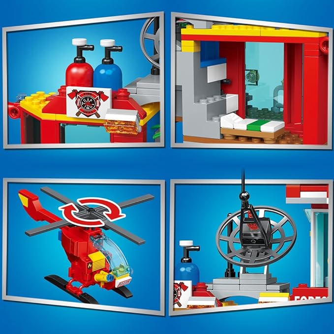 MindBox City Fire Rescue Building Set with Fire Station, Truck & Helicopter,772pcs Toy for Boys 8+