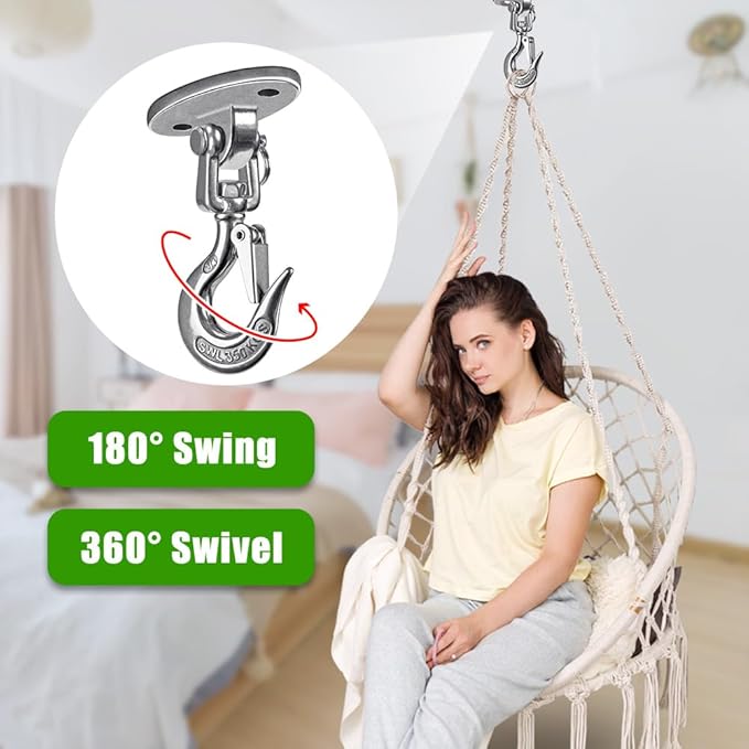 BeneLabel Ceiling Swing Hanger with 360°Swivel Hook 1000 LB Capacity Swing Hardware Stainless Steel Ceiling Swing Mount for Hanging Chair, Aerial Silks, Hammock, Porch Swings, Heavy Bag