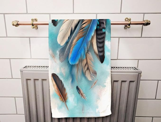 Boho Feather Bohemian Hand Towel Tribal Animal Watercolor Bird Feathers Face Towels Suit Travel Sports Pool Swimming Bath Camping Spa Gym Yoga,15x30 Inch