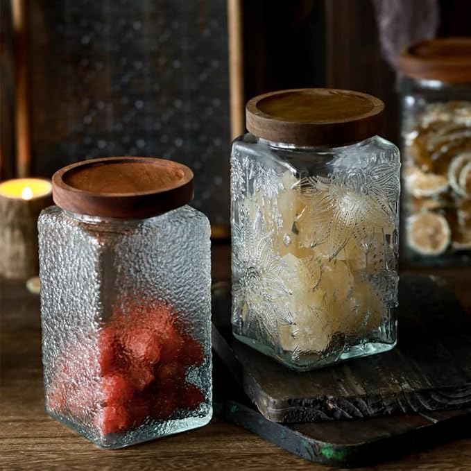 Square Glass Jar with Lid, 34oz Airtight Coffee Canister | Coffee Grounds Container, Glass Food Storage Container for Candy, Tea, Sugar, Decorative Mason Jar