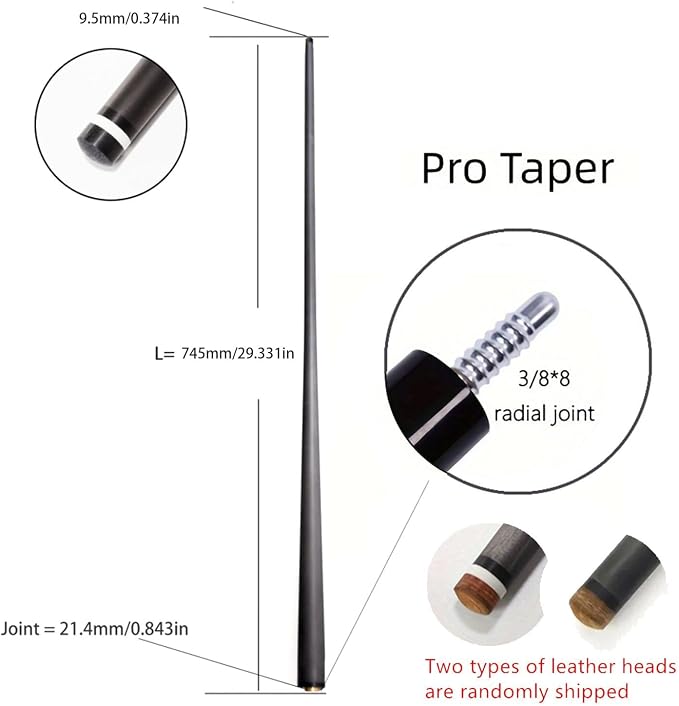 100% Carbon Fiber Shaft, Black Technology Shaft of Pool Cue Front Part for Billiard Play/Break/Snooker Cue Shaft with Foam- 737 mm,745mm,765mm
