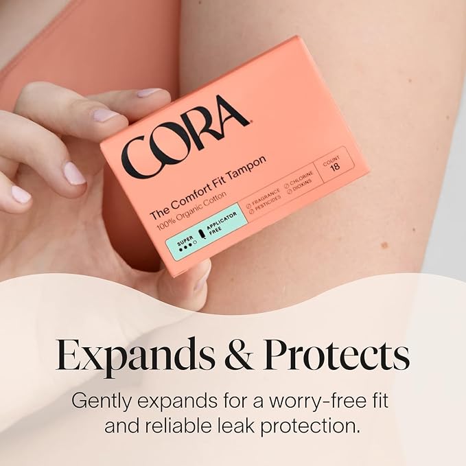 Cora Organic Cotton Non-Applicator Tampons (72 Super Non-Applicator Tampons)