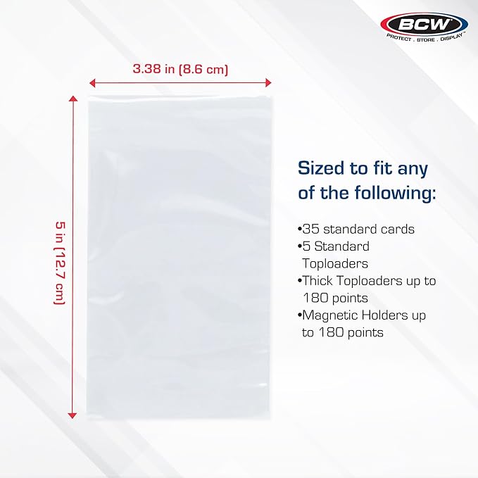 BCW Resealable Team Set Bags – 200 Count | Holds 35 Loose Cards or 5 Standard 35pt Toploaders | Fits Magnetics up to 108pt | Acid-Free Team Bags for Trading Cards & Shipping