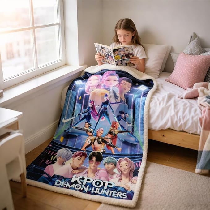 COMOR Demon Movie Hunters Blanket for Kids Fans-Demon Movie Hunters Blankets for All Seasons Throw Bedding Sofa and Travel Reserve Air Conditioning