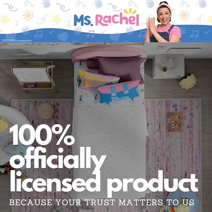 Ms. Rachel Educational Adventures Bedding Super Soft Cozy 3 Piece Microfiber Sheet Set, Twin, (Officially Licensed Product) By Franco Kids