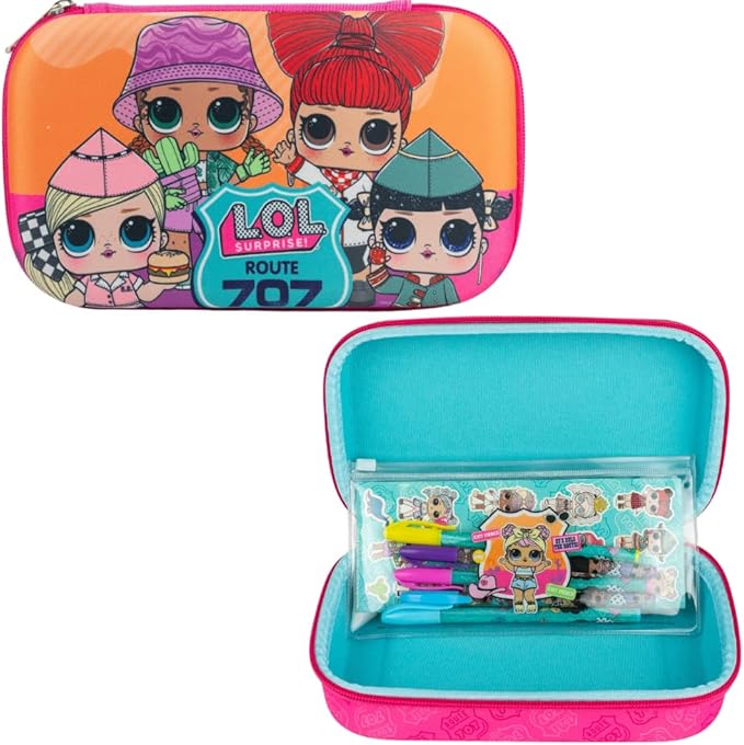 Innovative Designs LOL Surprise Dolls Pencil Case Set with LOL Stickers and Gel Pens for Girls, Molded with Zip Closure, Pink