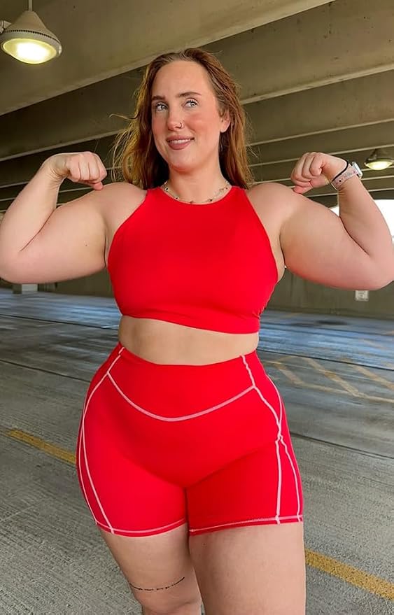 Aoxjox Lexi Lined Workout Biker Shorts for Women Tummy Control High Waisted Exercise Athletic Gym Running Yoga Short 6"