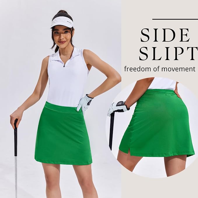 Ekouaer 16" Skorts for Women with Pockets Golf Pickleball Tennis Skirt | Silicone Grippers,2 Inner Pockets,Wide Waist,Side Slit Hem,Breathable,Soft,Lightweight