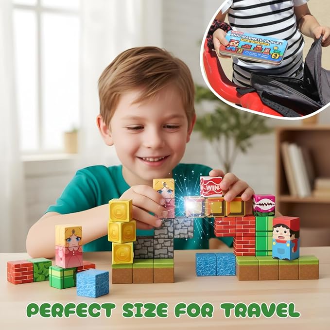 35PCS Pixel World Edition Mini Magnetic Blocks – Creative 3D Building Cubes, STEM Travel Toy in Magnet Box, Compact Magnetic Toy for On-The-Go Play, Gift for Kids Ages 3–8, Boys & Girls