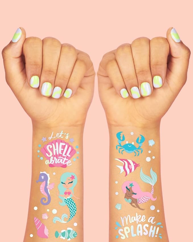 xo, Fetti Under The Sea Mermaid Temporary Tattoos - 56 Iridescent Foil Styles | Kids Birthday Party Supplies, Sea Creatures Favors, Ocean Animal, Underwater Arts and Crafts, Boys + Girls Activity