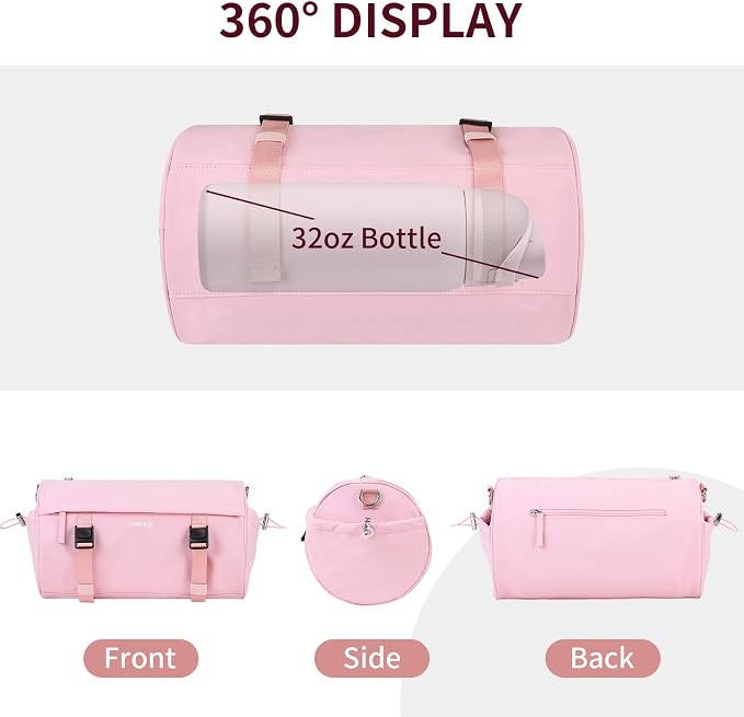 Small Gym Bag for Women Men, 15L Sports Workout Bag with Wet Pocket and Yoga Mat Holder, Lightweight & Water-Resistant Mini Travel Duffle Bag (Pink)