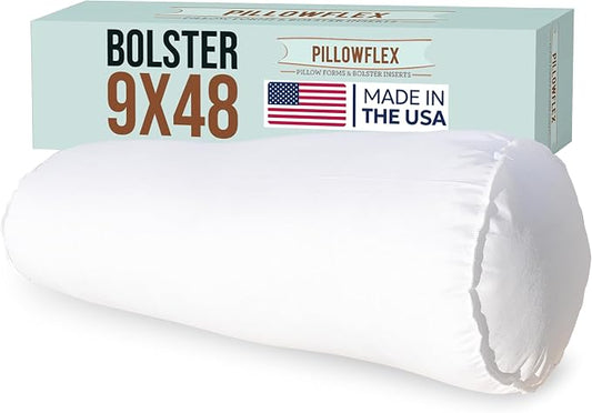 Pillowflex Bolster Pillow (9x48) - Round Roll Pillow Bolster Insert, Plush Polyester-Filled Insert for Decorative Shams, Odorless, Lint and Dust-Free Polyester Filling, No Lumps - (White)