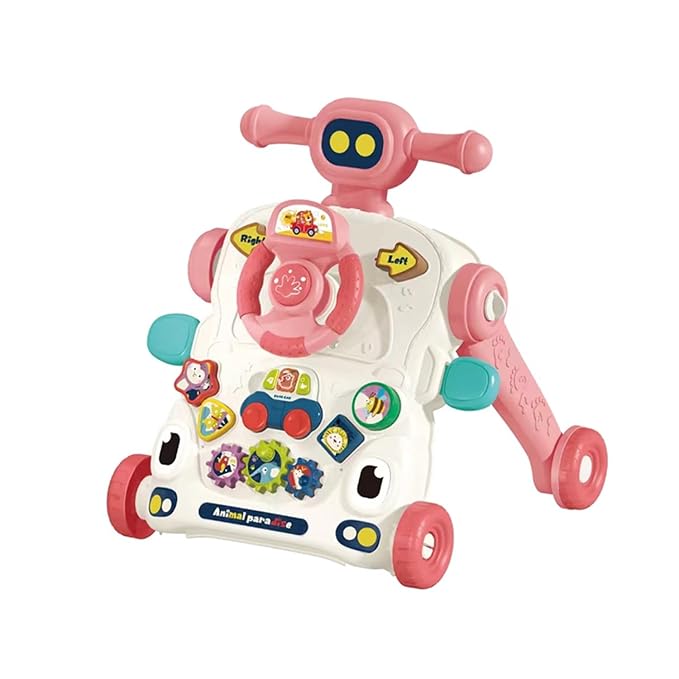 Asou Baby Walker 3 in 1 Sit to Stand Walker With Activity Table and Center for Newborn Toddler (Pink)