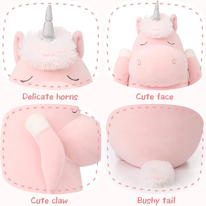 MorisMos 24" Unicorn Body Pillow Large Hugging Pillow Unicorn Stuffed Animal,Soft Plush Toy for Kids Girl, Animal Body Pillow for Special Day, Pink