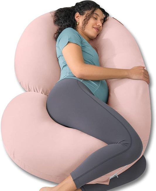 INSEN Cooling Pregnancy Pillow, Maternity Pillow with Soft Cotton Cover,C Shaped Pregnant Women and Side Sleeping, Bright Pink