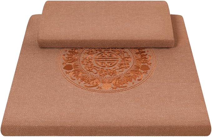 Square Meditation Cushion Mat Set with Washable Cotton Linen Cover, Larger Thick Yoga Mat Bolster Floor Pillows Seating for Adults Upgraded Meditation Accessories yellow-60 * 5cm
