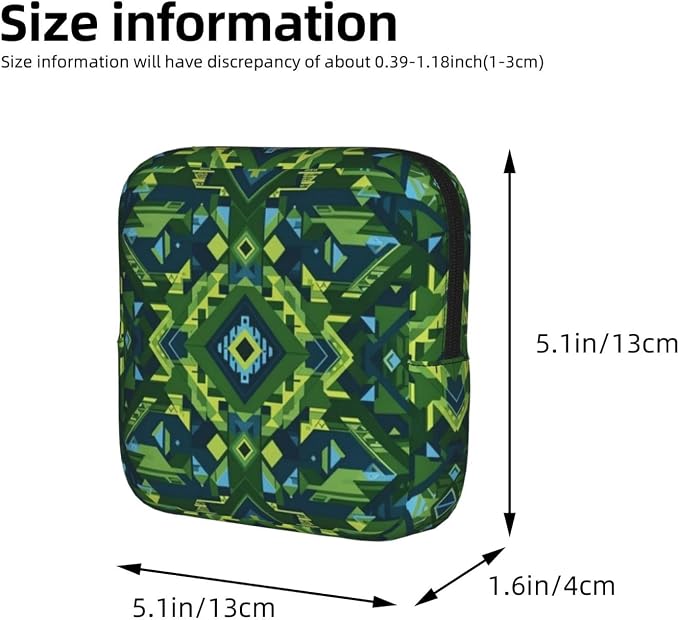 Compact Portable Period Bag Green Native American Tribal Ethnic Western Horse, Polyester Sanitary Napkin Organizer with Zipper, Great Gift for Women Daily Outdoor