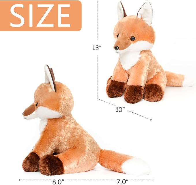 Cute Fox Stuffed Animal Plush Toy with Big Soft Tail for Kids Boys Girls Birthday Bedtime Gift, 13 inches