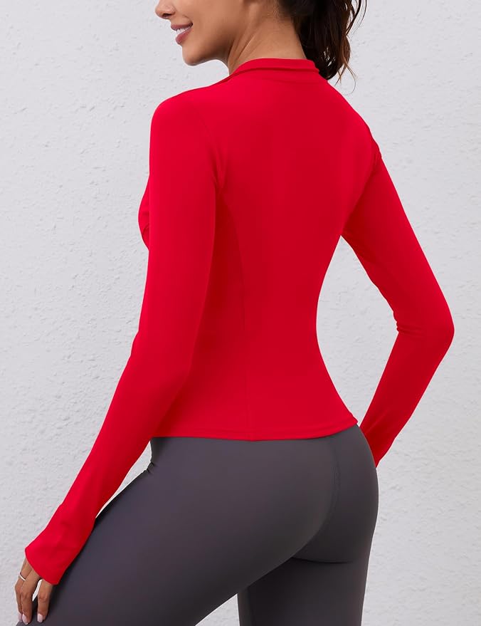 LOMON Womens Long Sleeve Workout Tops Quick Dry Quarter Zip Pullover Crop Yoga Athletic Slim Fit Shirts