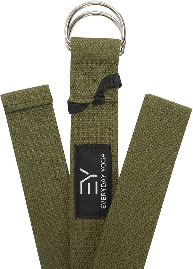 Everyday Yoga Strap with Metal D-Ring - Durable Stretching Strap for Yoga, Pilates, Flexibility & Physical Therapy (6ft, 8ft, 10ft)