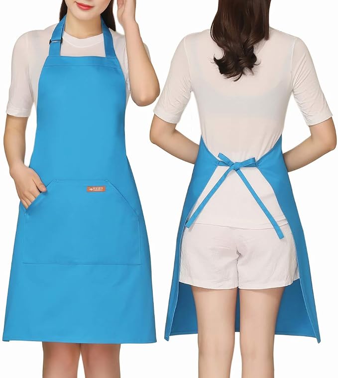 NEWGEM Adjustable Canvas Aprons for Women Men with 2 Pockets - Kitchen Cooking Chef Apron with Neck Strap, Stain Resistant Pinafore for Waitress Barista Restaurant Baking BBQ (Blue)