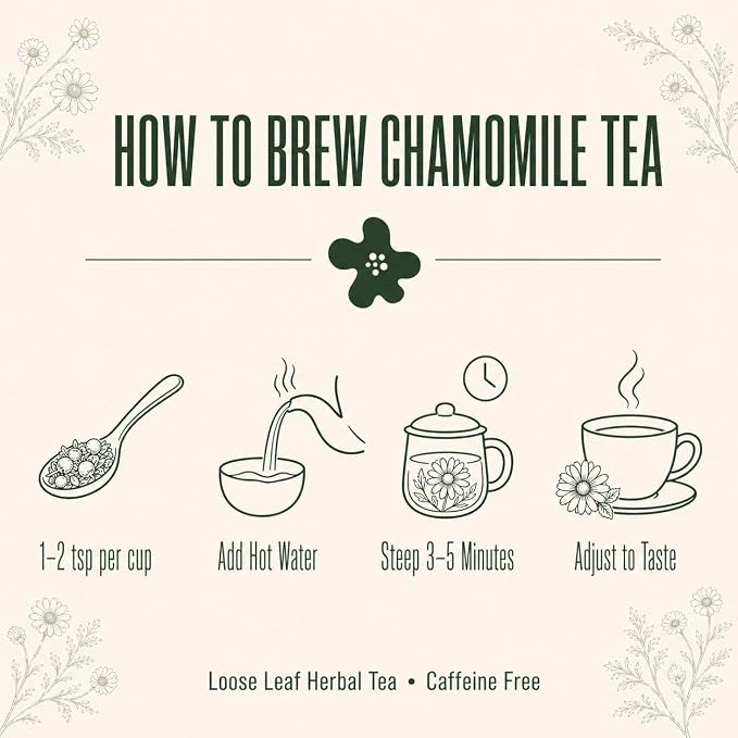J Mac Botanicals Organic Chamomile Flowers (4 oz) – Whole Egyptian Chamomile Loose Leaf Herbal Tea, Caffeine-Free, Premium Dried Chamomile Flowers for Tea, Baths & Blends