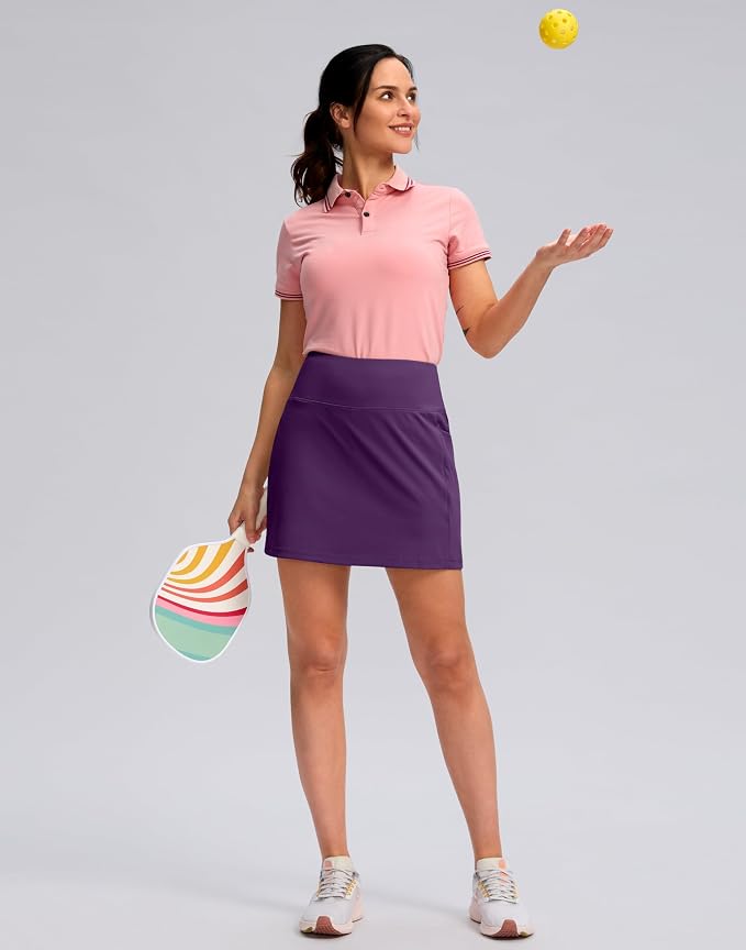 Women's Golf Skirts Skort 4 Side Pockets High Waisted Stretchy Tennis Skirt | Silky Soft, Lightweight, Breathable, Built-in Mesh Shorts, High Waisted, Elastic waistband, Moisture-Wicking, Athletic
