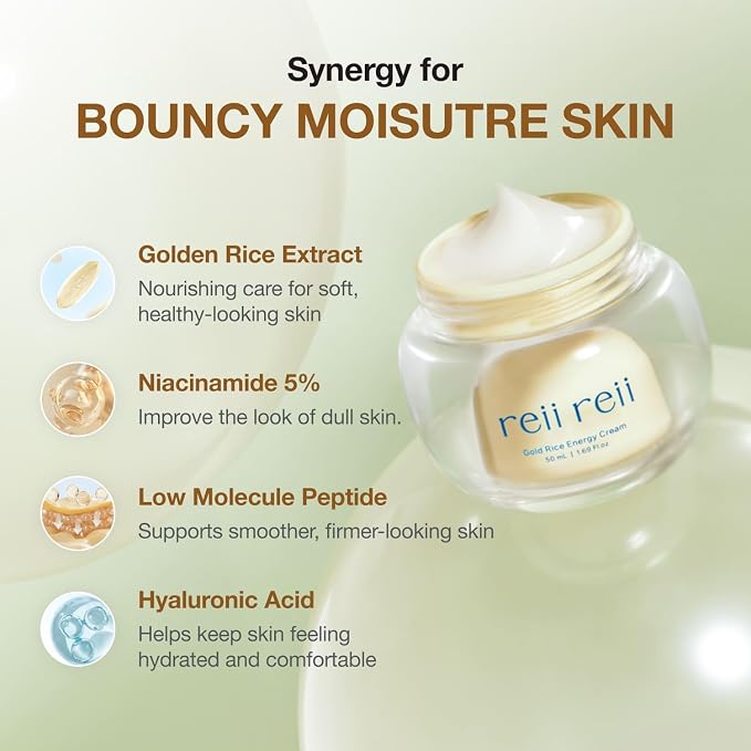 Gold Rice Energy Cream – Heritage Golden Rice Formula for Deep Hydration & Radiant Glow | Vegan Moisturizer with Peptide & Hyaluronic Acid, Korea Skincare(1.69 fl.oz / 50ml)