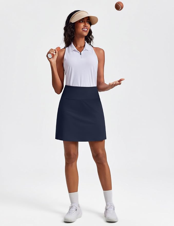PINSPARK 19" Knee Length Skorts for Woman with Pockets UPF 50+ Golf Skirts | 4 Pockets, Built-in Shorts, High Waisted & Tummy Control, Moisture-wicking for Golf Athletic Tennis Workout Casual