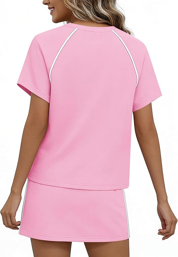 Womens 2 Piece Skirt Sets Summer Tennis Outfits Vacation Skort Set | Two Piece Sets, Short Set, Athletic Workout Golf Outfits, Crew Neck, Color Block, Drawstring, Workout Mathcing Lounge Sets