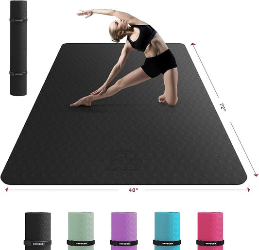HAPBEAR Extra Large Yoga Mat - 72"x48"x6mm (1/4 inch), Non-Slip, Durable, Thick Wide Exercise Mat for Home Workouts, Yoga, Pilates, Stretching and Cardio Workouts