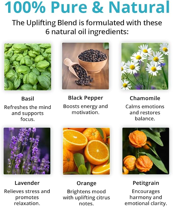 Wild Essentials Uplifting 100% Pure Essential Oil Synergy Blend, 10ml, Use for Mood Boost, Motivation, Happiness, Optimism, Made and Bottled in The USA