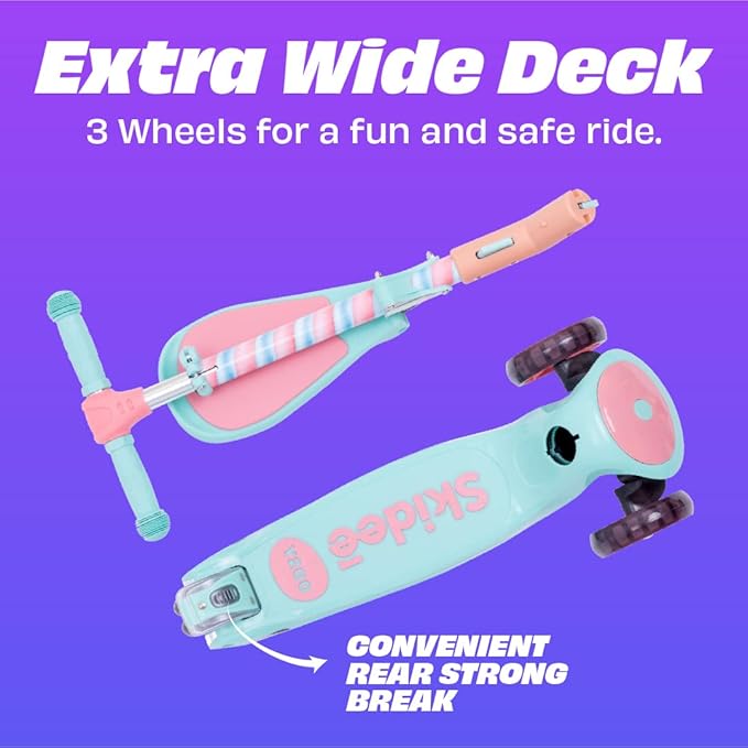 SKIDEE Kick Scooter for Kids Foldable 3 Wheel Scooter with Lean-to-Steer, Adjustable Height, Removable Seat & LED Light Wheels | Toddler Scooter Up to 12 Year Old Boys/Girls