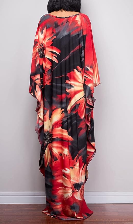 Venasha Womens Caftan Floral Print Kaftan Dress Short Sleeve Swimsuit Cover up Loungewear for Summer