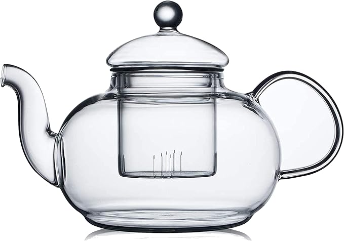 CNGLASS Glass Teapot Stovetop Safe,Clear Teapot with Removable Infuser 20.3 oz,Loose Leaf and Blooming Tea Maker