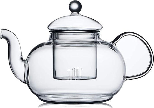 CNGLASS Glass Teapot Stovetop Safe,Clear Teapot with Removable Infuser 20.3 oz,Loose Leaf and Blooming Tea Maker