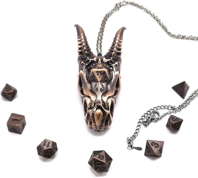 2025 Dragon Necklace for DND Dice Set, 7-in-1 Dragon Metallic D&D Dice with Gift Case for Dungeons and Dragon Game, RPG Role Playing Table Game Gifts (Copper)