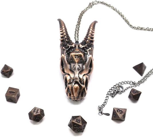 2025 Dragon Necklace for DND Dice Set, 7-in-1 Dragon Metallic D&D Dice with Gift Case for Dungeons and Dragon Game, RPG Role Playing Table Game Gifts (Copper)
