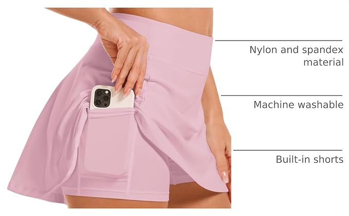 Stelle Women's Tennis Golf Skirts High Waisted with Pockets Inner Shorts for Athletic Skorts Sports Running Pickleball