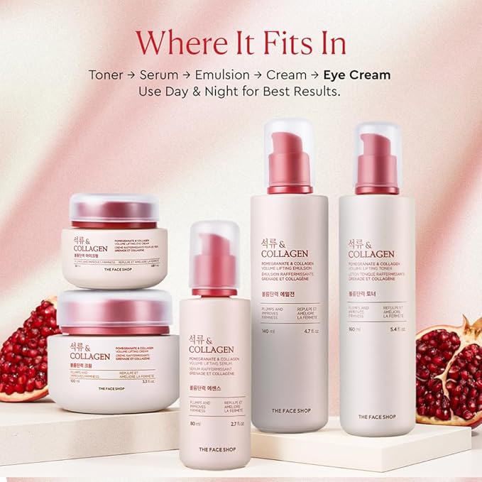 The Face Shop Pomegranate & Collagen Volume Lifting Eye Cream | Ultra-Light Eye Cream for Eye Skin Lifting, Firming & Brightening | Reduce Dark Circles | Deep Hydrating Under Eye Area, 1.69 Fl Oz