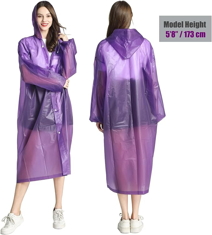 HLKZONE Raincoat, 2 Pack Rain Ponchos for Adults Travel Rain Jacket Packable Rain Coats for Women with Drawstring Hood
