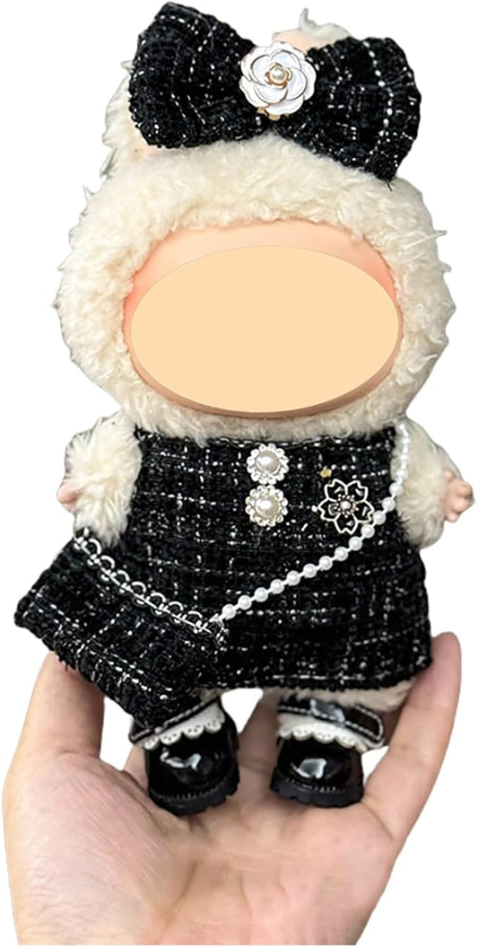 Black Bow Dress Clothes for Doll, Crochet Cloth Set for 17cm Dolls, Stylish Adorable Doll's Outfits Accessories